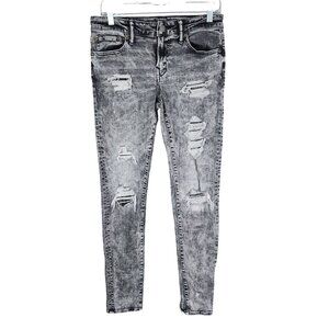 Mens Gray American Eagle NeXt Level Flex Distressed Acid Wash Jeans Size 30x34